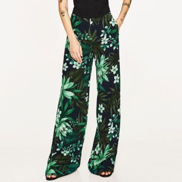 🌴 Tropical Green Palazzo Pants